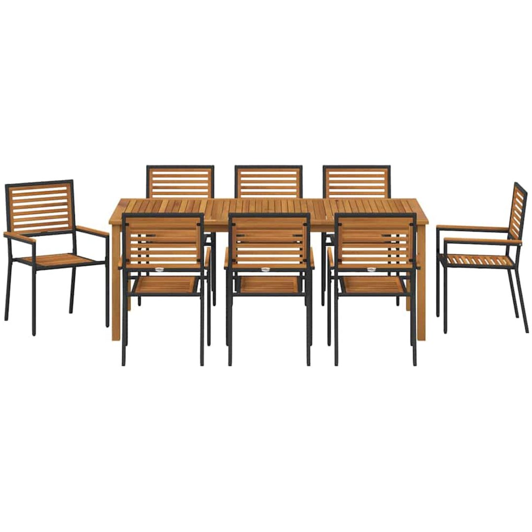 Trädgårdsmöbelset 9 pcs Svart Metall & Trä vidaXL 200 x 100 x 74 cm – bild 7