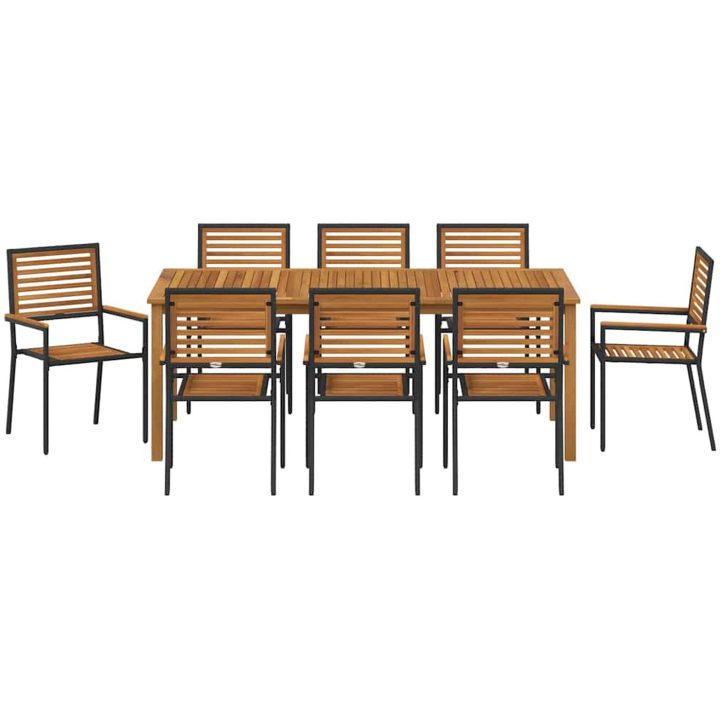 Trädgårdsmöbelset 9 pcs Svart Metall & Trä vidaXL 200 x 100 x 74 cm – bild 7