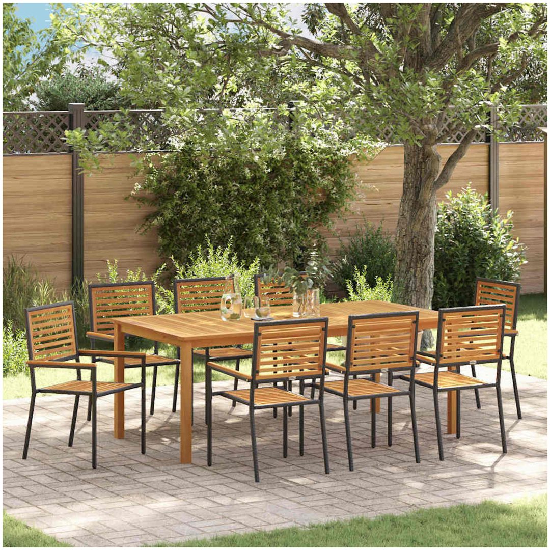 Trädgårdsmöbelset 9 pcs Svart Metall & Trä vidaXL 200 x 100 x 74 cm