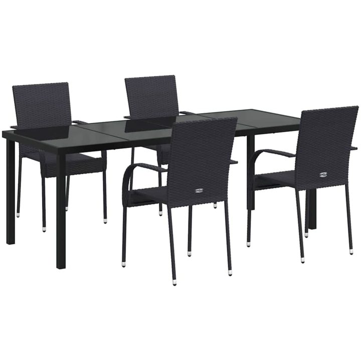 Trädgårdsmöbelset 9 pcs Svart PE Rattan vidaXL 200 x 80 x 73 cm – bild 2