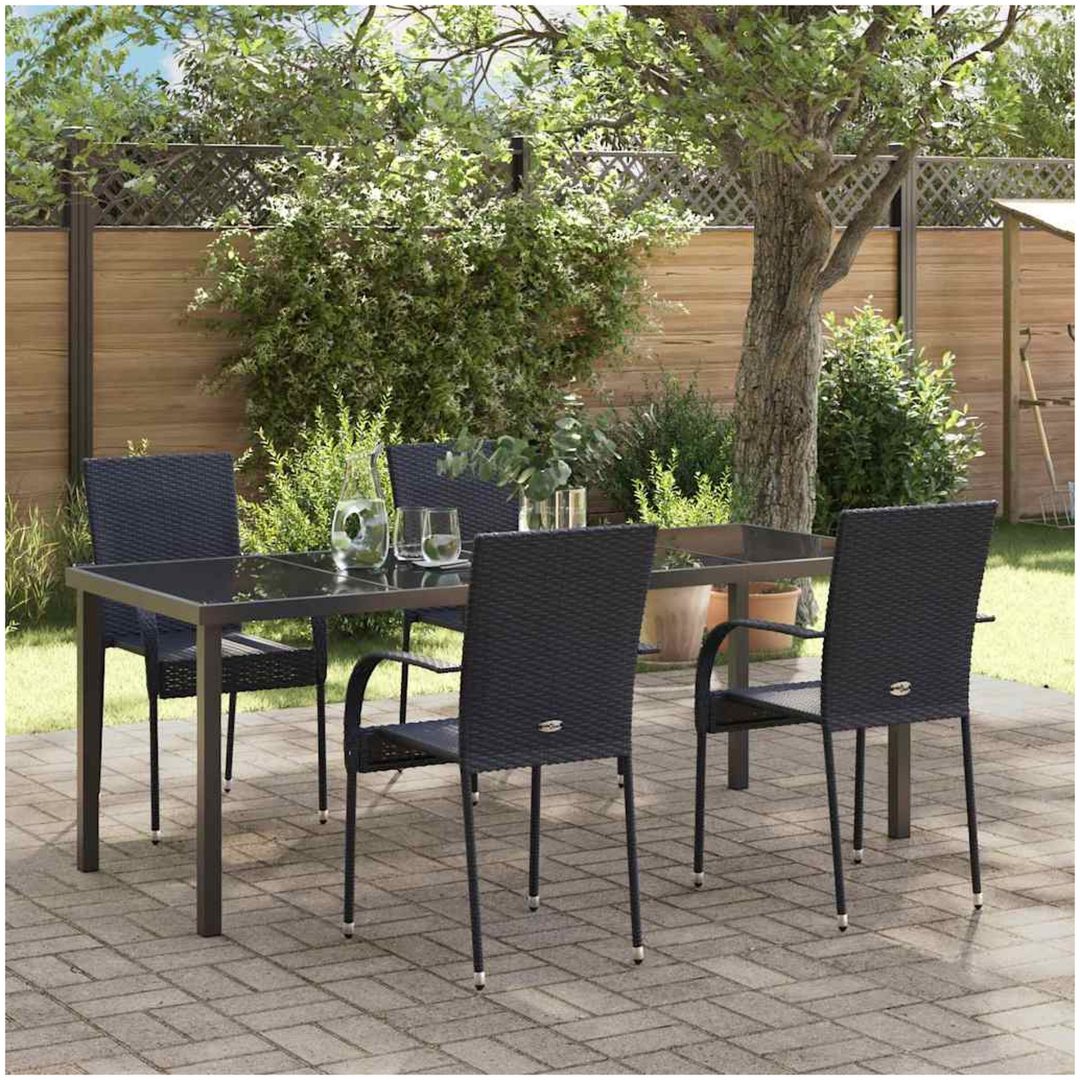 Trädgårdsmöbelset 9 pcs Svart PE Rattan vidaXL 200 x 80 x 73 cm