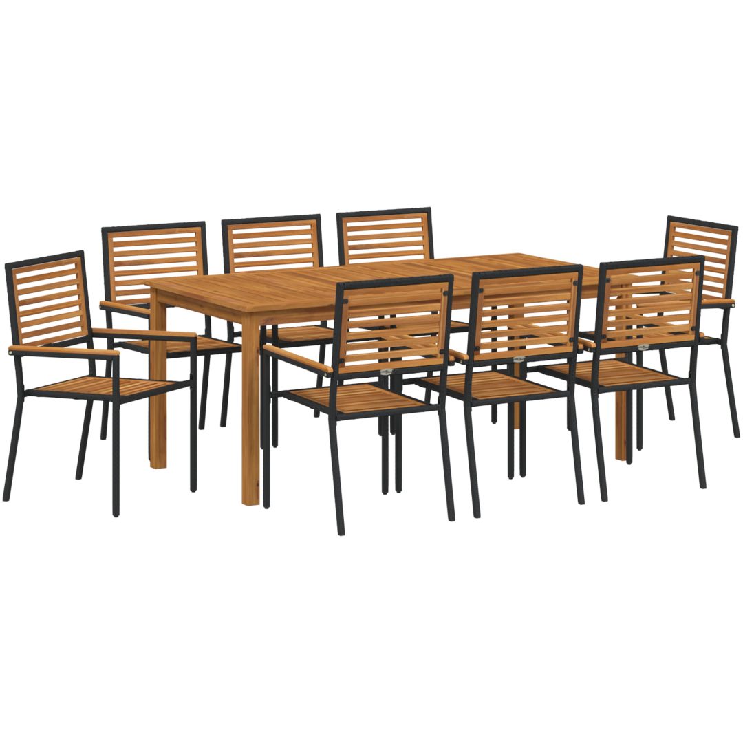 Trädgårdsmöbelset 9 pcs Svart Trä & Metall vidaXL 180 x 90 x 75 cm – bild 2