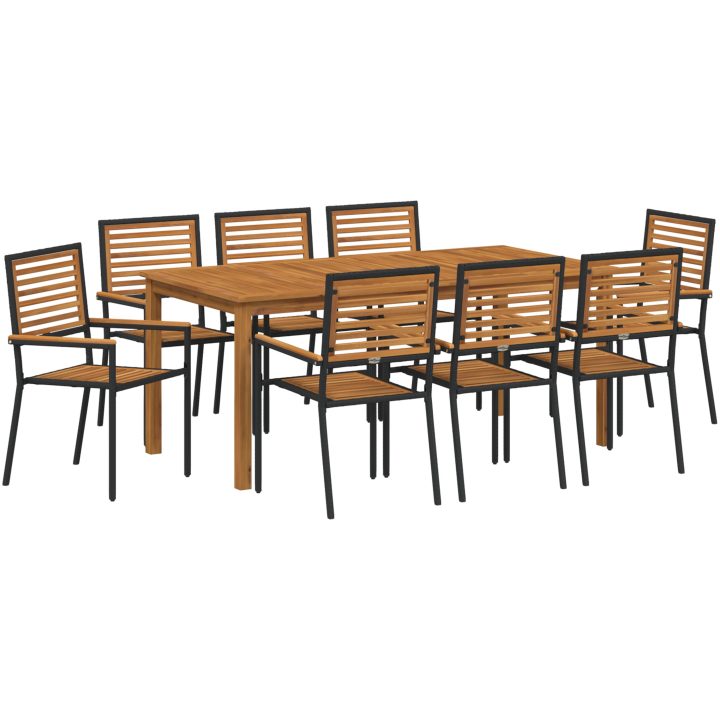 Trädgårdsmöbelset 9 pcs Svart Trä & Metall vidaXL 180 x 90 x 75 cm – bild 2
