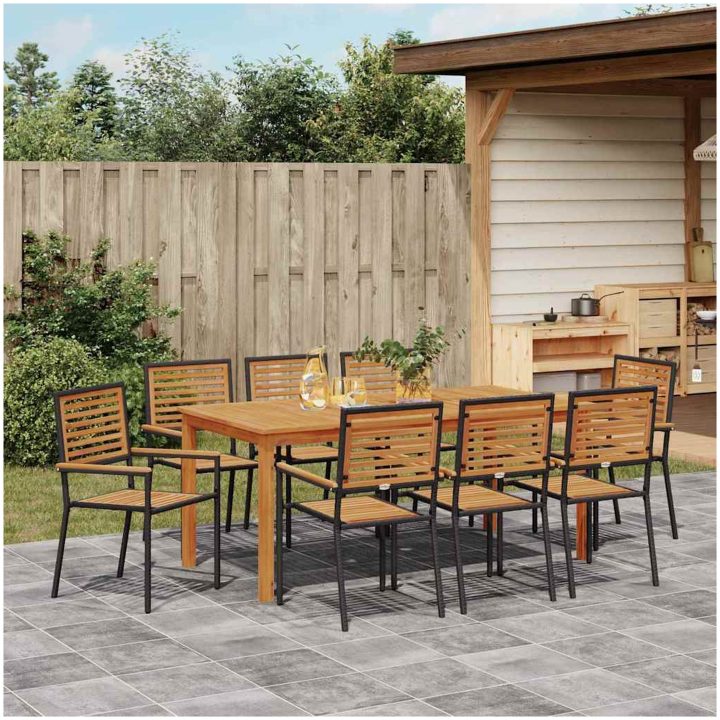Trädgårdsmöbelset 9 pcs Svart Trä & Metall vidaXL 180 x 90 x 75 cm – bild 4