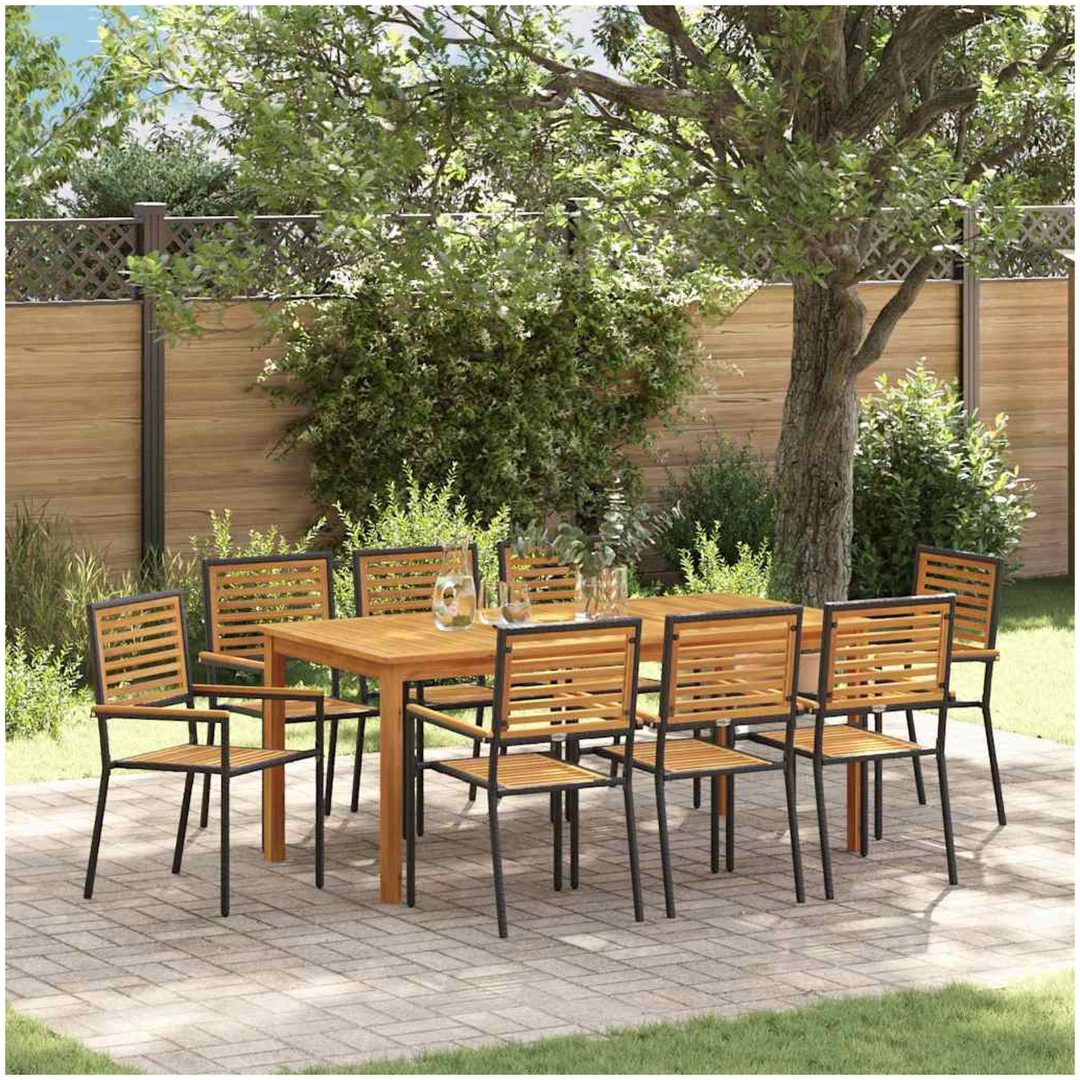 Trädgårdsmöbelset 9 pcs Svart Trä & Metall vidaXL 180 x 90 x 75 cm