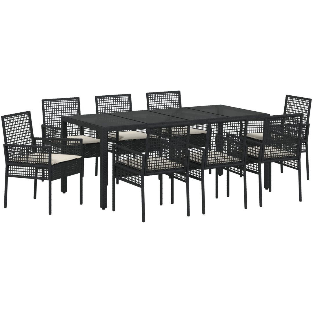 Trädgårdsmöbelset 9 pcs Svart vidaXL 190 x 90 x 75 cm – bild 2