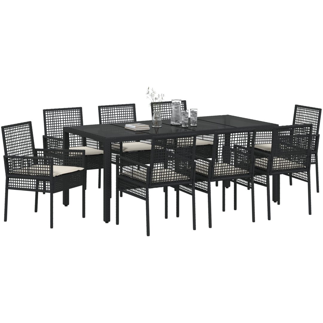 Trädgårdsmöbelset 9 pcs Svart vidaXL 190 x 90 x 75 cm – bild 3