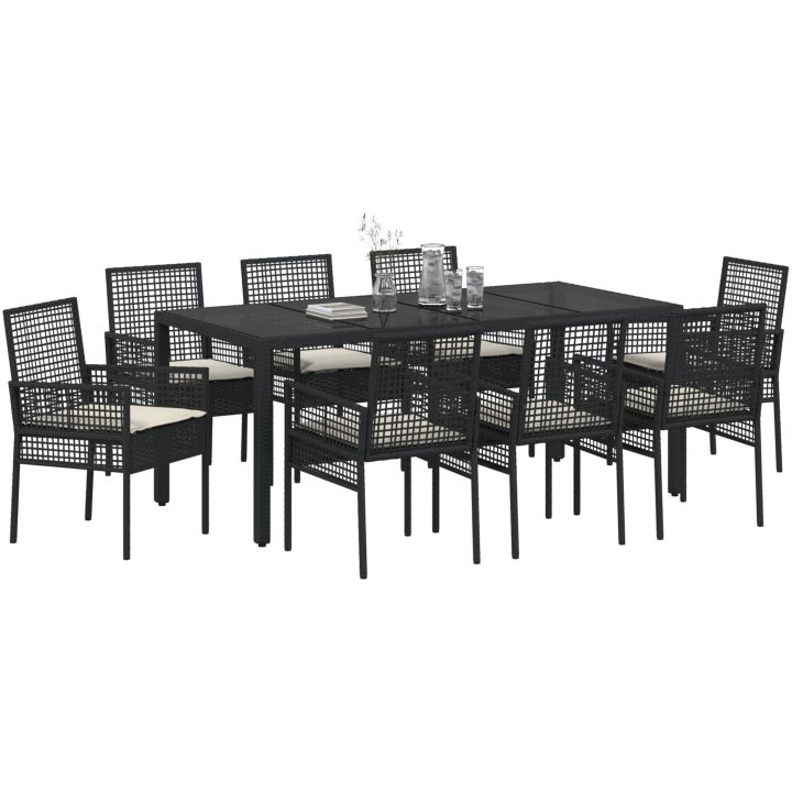 Trädgårdsmöbelset 9 pcs Svart vidaXL 190 x 90 x 75 cm – bild 3