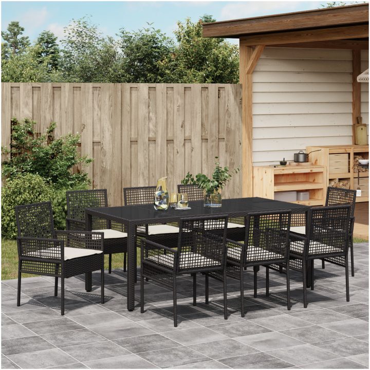 Trädgårdsmöbelset 9 pcs Svart vidaXL 190 x 90 x 75 cm – bild 4
