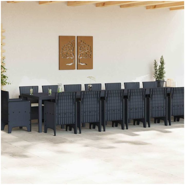 Trädgårdsmöbelset med kuddar 17 pcs Antracit Plast rattan vidaXL Large – bild 3