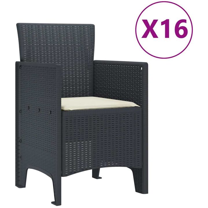 Trädgårdsmöbelset med kuddar 17 pcs Antracit Plast rattan vidaXL Large – bild 5