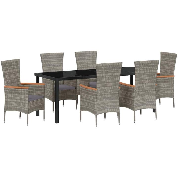 Trädgårdsmöbelset med kudde 7 pcs Grå vidaXL 200 x 80 x 73 cm – bild 2