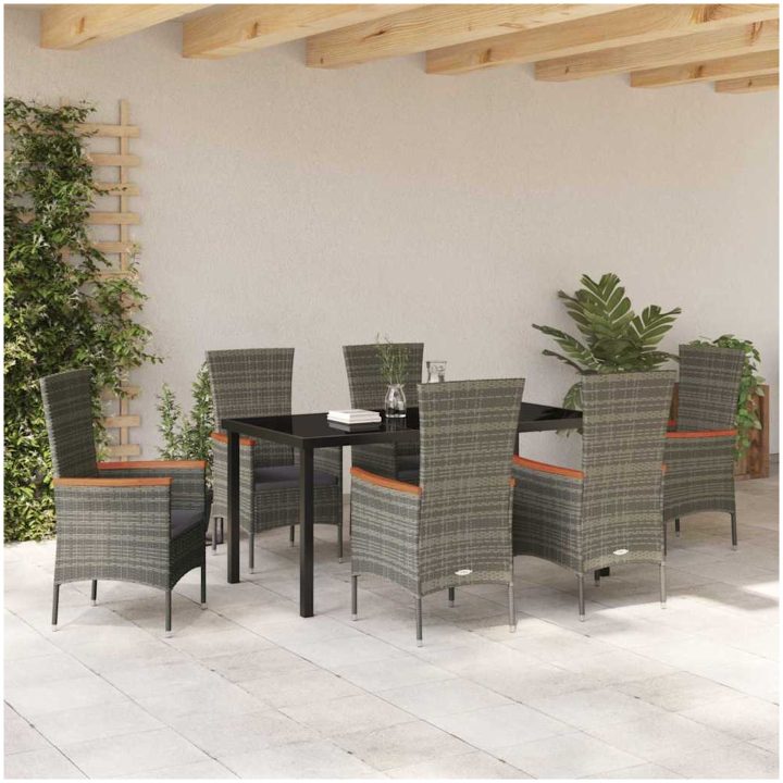 Trädgårdsmöbelset med kudde 7 pcs Grå vidaXL 200 x 80 x 73 cm – bild 4