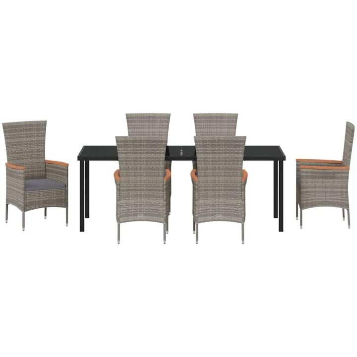 Trädgårdsmöbelset med kudde 7 pcs Grå vidaXL 200 x 80 x 73 cm – bild 7
