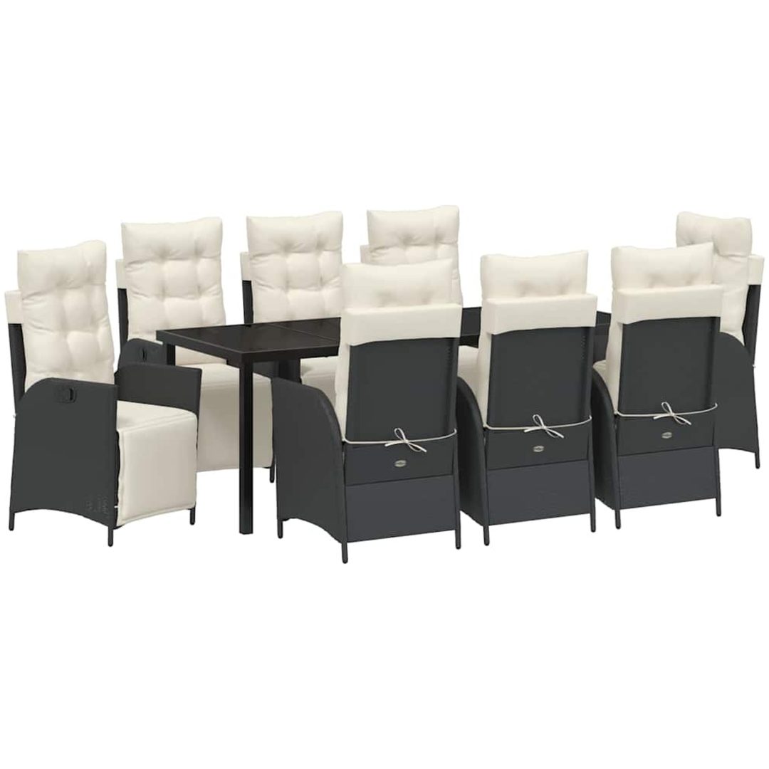 Trädgårdsmöbelset med kudde med kudde 9 pcs Svart vidaXL 200 x 80 x 73 cm – bild 2