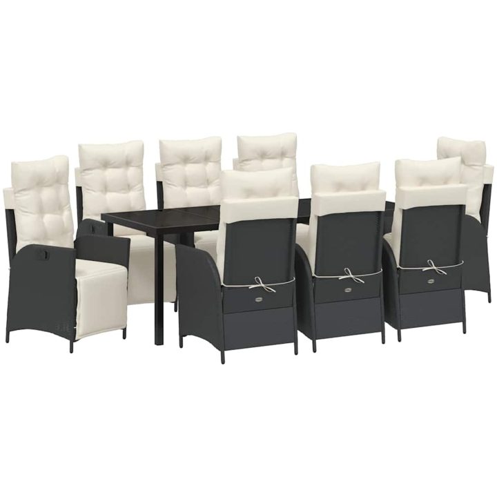 Trädgårdsmöbelset med kudde med kudde 9 pcs Svart vidaXL 200 x 80 x 73 cm – bild 2