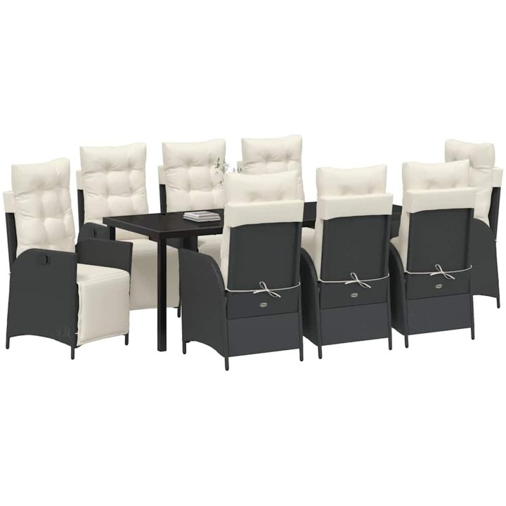 Trädgårdsmöbelset med kudde med kudde 9 pcs Svart vidaXL 200 x 80 x 73 cm – bild 3
