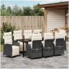 Trädgårdsmöbelset med kudde med kudde 9 pcs Svart vidaXL 200 x 80 x 73 cm – miniatyr 4
