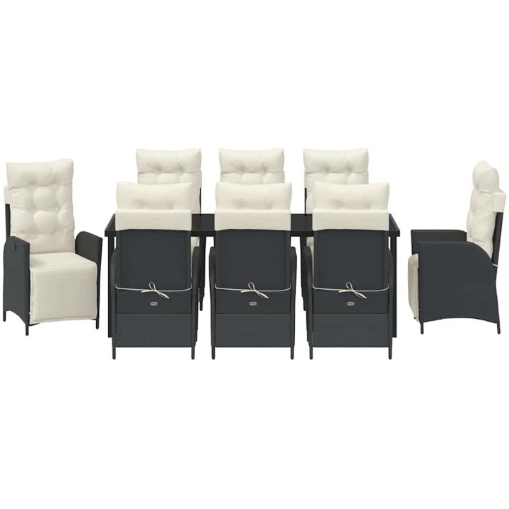 Trädgårdsmöbelset med kudde med kudde 9 pcs Svart vidaXL 200 x 80 x 73 cm – bild 6