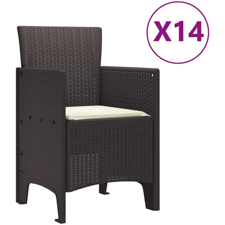 Trädgårdsmöbler 15 pcs Brun Konstrotting & Polyester vidaXL Stor – bild 5