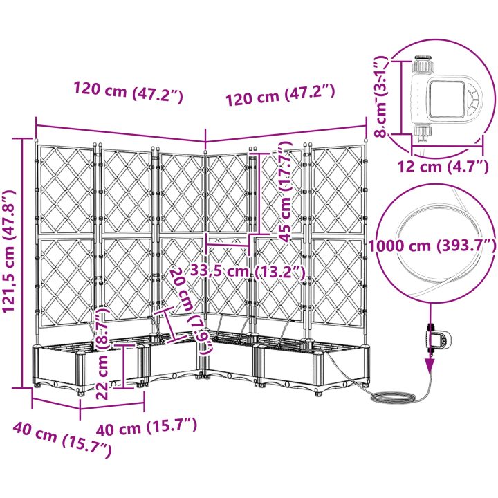 Trädgårdsodlare med Vattensystem 5 st Grå vidaXL 120 x 120 x 126 cm – bild 8