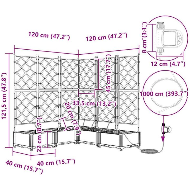 Trädgårdsodlare med vattensystem 5 st Svart vidaXL 120 x 120 x 126 cm – bild 11