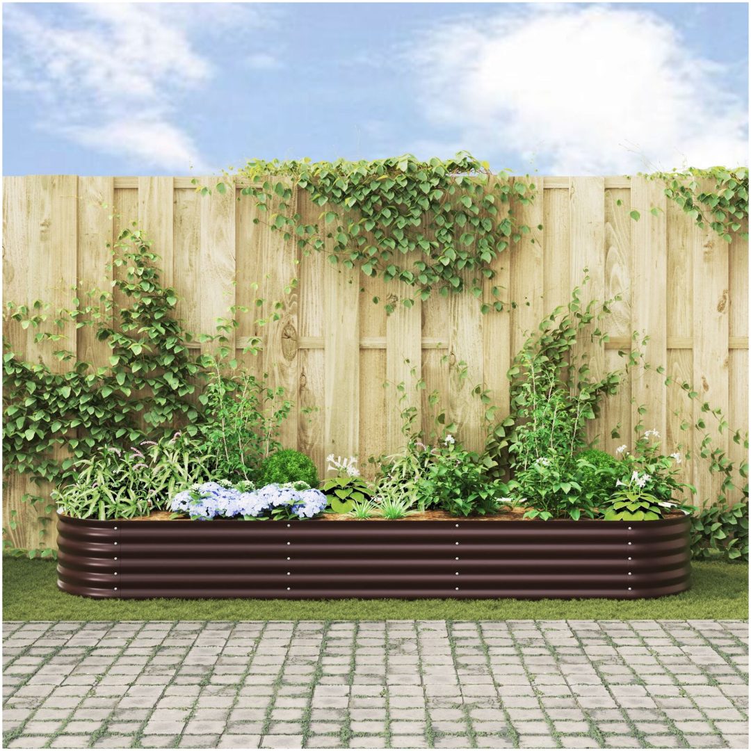 Trädgårdsodlingslåda Brun Galvaniserad Stål vidaXL 320 x 80 x 44 cm – bild 4