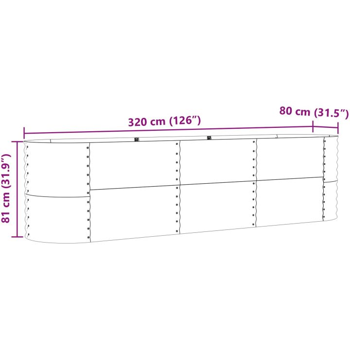 Trädgårdsodlingslåda Brun Galvaniserat Stål vidaXL 320 x 80 x 81 cm – bild 11
