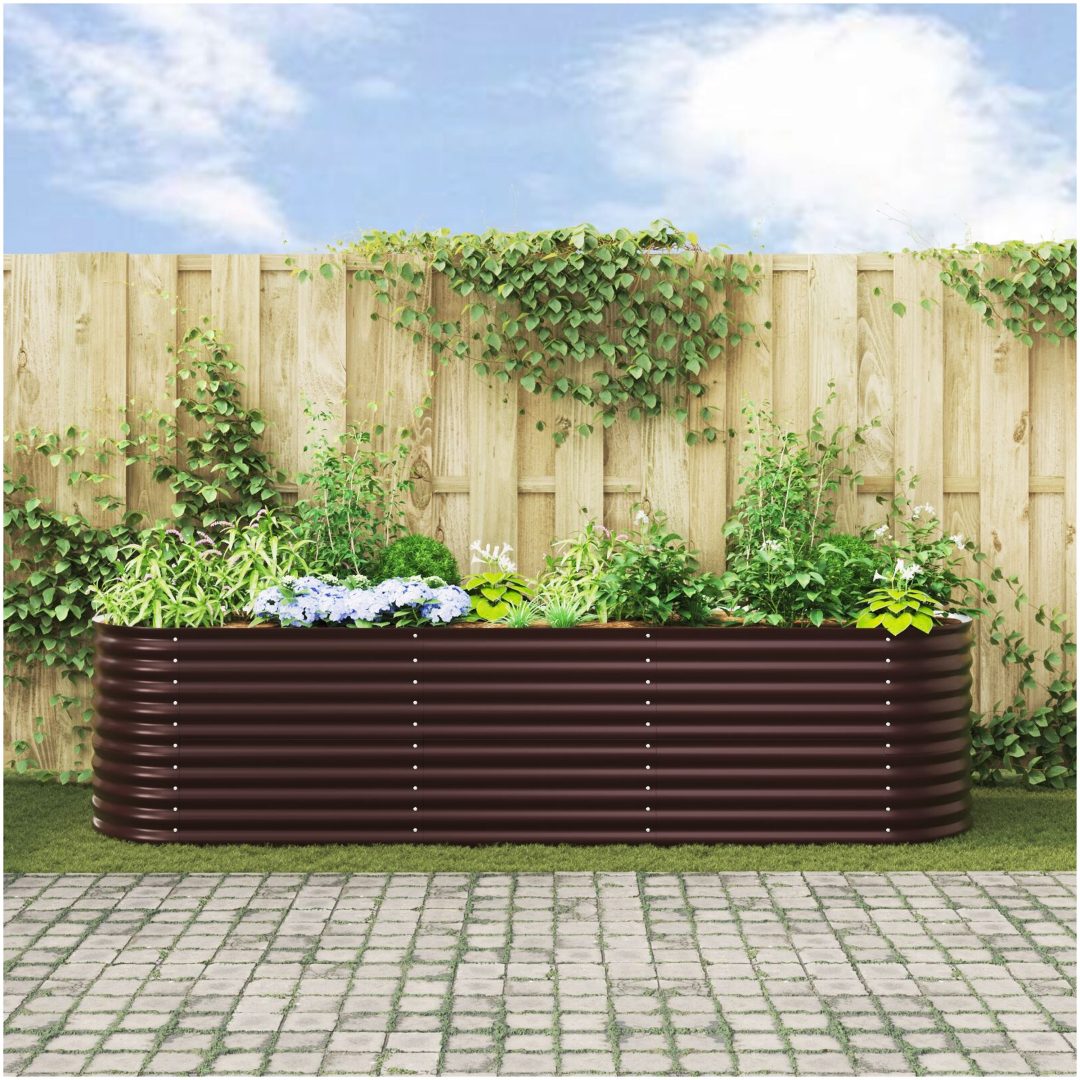 Trädgårdsodlingslåda Brun Galvaniserat Stål vidaXL 320 x 80 x 81 cm – bild 4