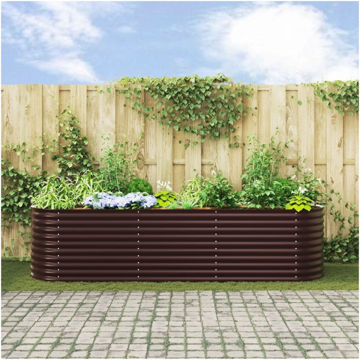 Trädgårdsodlingslåda Brun Galvaniserat Stål vidaXL 320 x 80 x 81 cm – bild 4