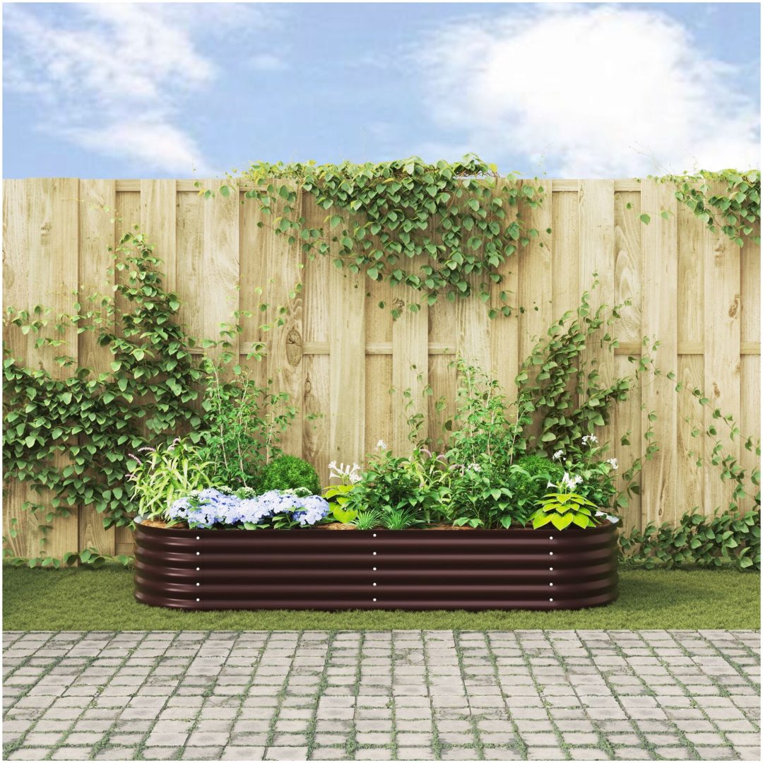 Trädgårdsodlingslåda Brun i Galvaniserat Stål vidaXL 240 x 80 x 44 cm – bild 4
