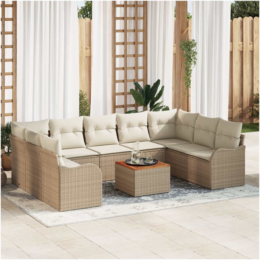 Trädgårdsofa-set 10 pcs Beige, vit Rattans, polyester vidaXL 8 - Sits