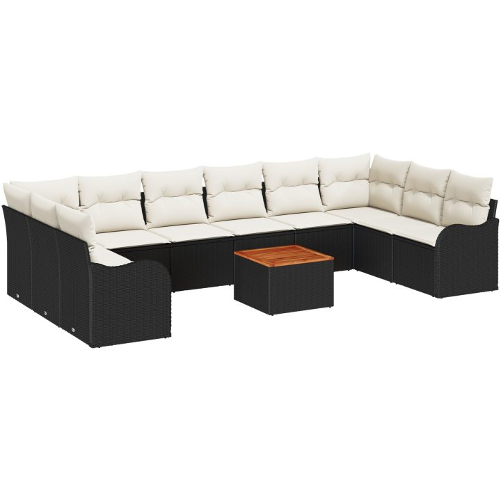 Trädgårdsofa Set 11 pcs Svart, vit Rattans, polyester vidaXL Stor – bild 2
