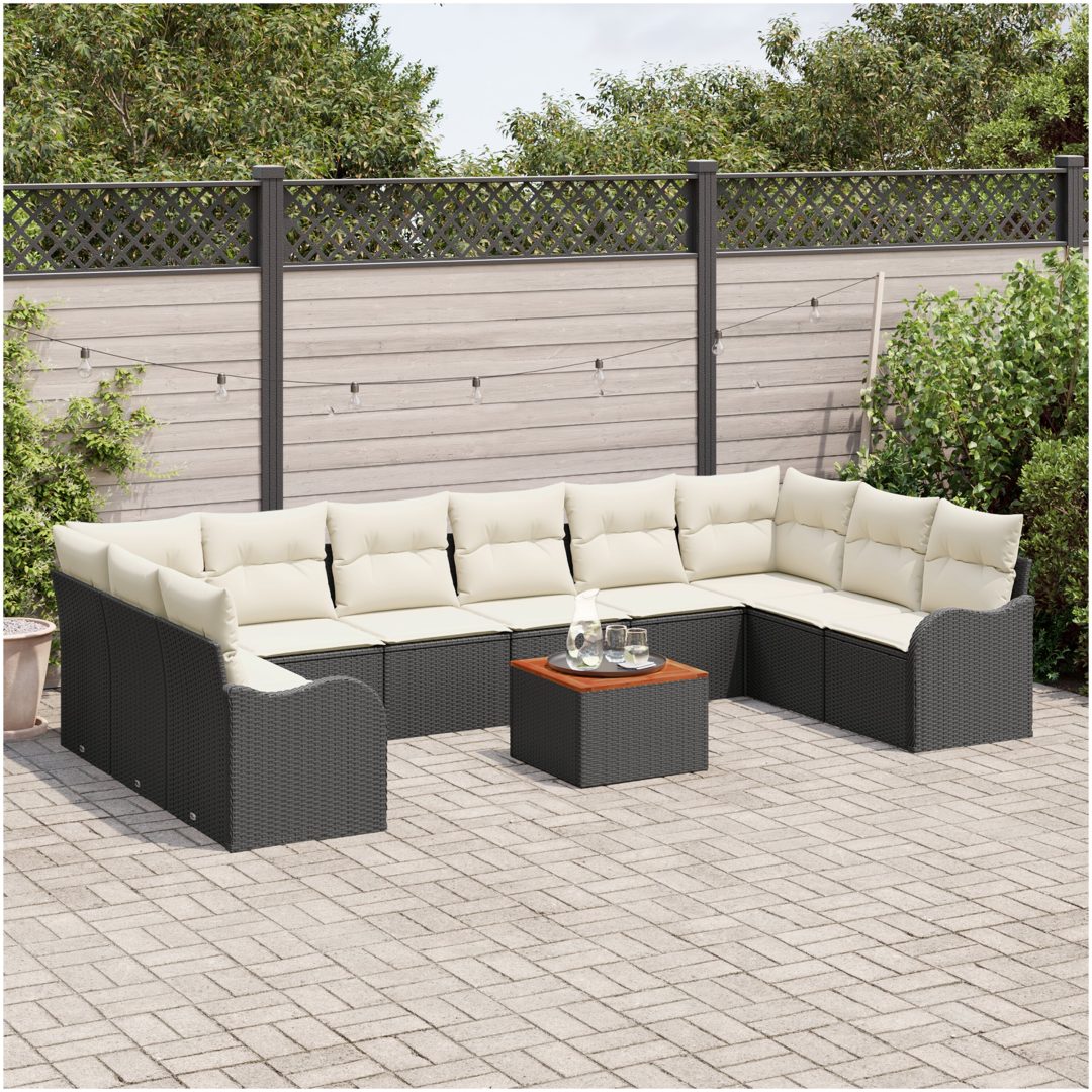 Trädgårdsofa Set 11 pcs Svart, vit Rattans, polyester vidaXL Stor – bild 3