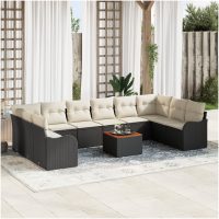 Trädgårdsofa Set 11 pcs Svart, vit Rattans, polyester vidaXL