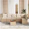 Trädgårdsofa Set 7 pcs Beige, vit Rattan, Metall, Tyg vidaXL Stor – miniatyr 3