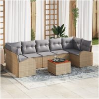 Trädgårdsofa-set 8 pcs Beige, ljusgrå Rotting, Tyg, Stål vidaXL