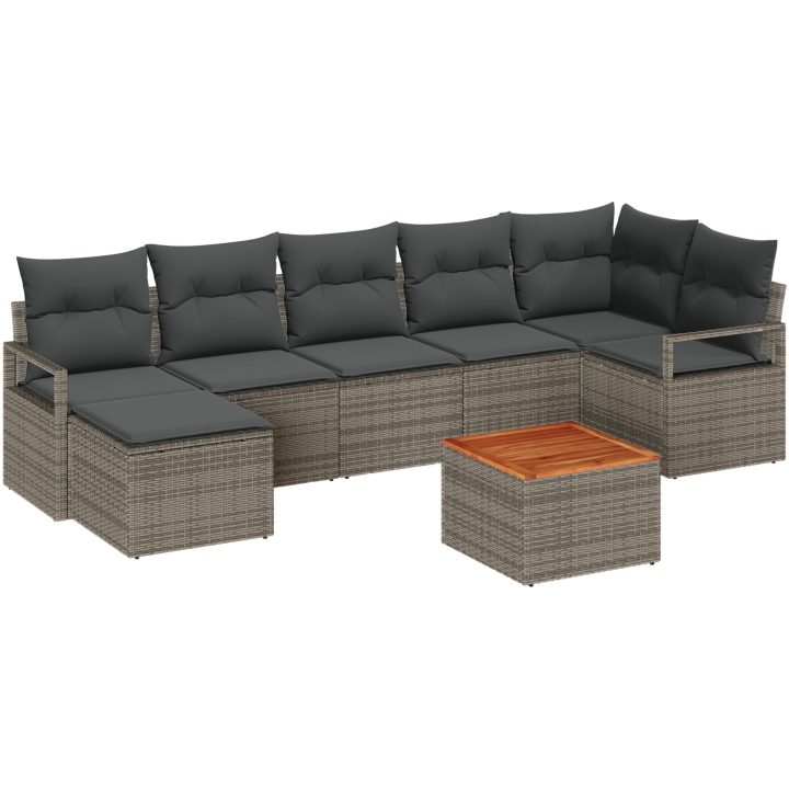 Trädgårdsofa Set 8 pcs Grå Poly Rattan, Stål, Trä vidaXL Stor – bild 2
