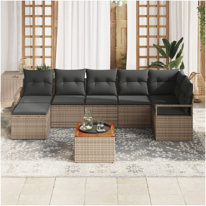 Trädgårdsofa Set 8 pcs Grå Poly Rattan, Stål, Trä vidaXL Stor – bild 3
