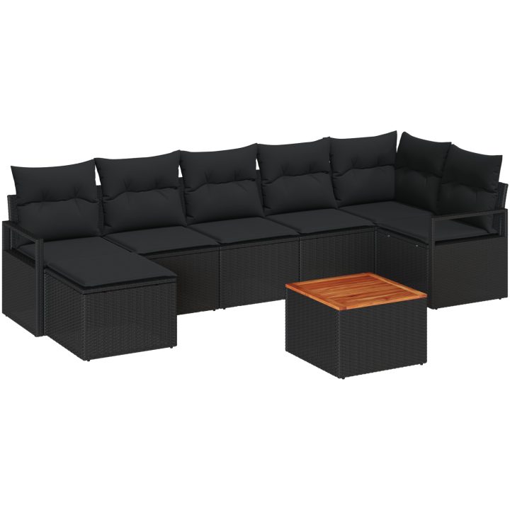 Trädgårdsofa Set 8 pcs Svart Rattan och akaciaträ vidaXL Stor – bild 2
