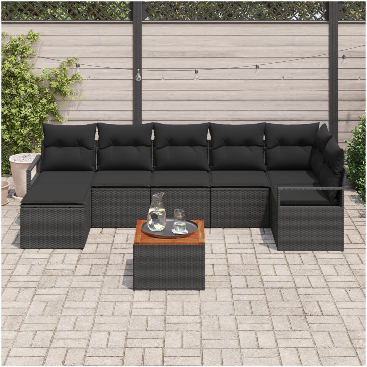 Trädgårdsofa Set 8 pcs Svart Rattan och akaciaträ vidaXL Stor – bild 3