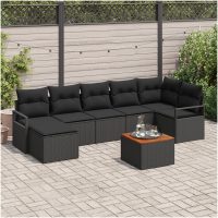 Trädgårdsofa Set 8 pcs Svart Rattan och akaciaträ vidaXL