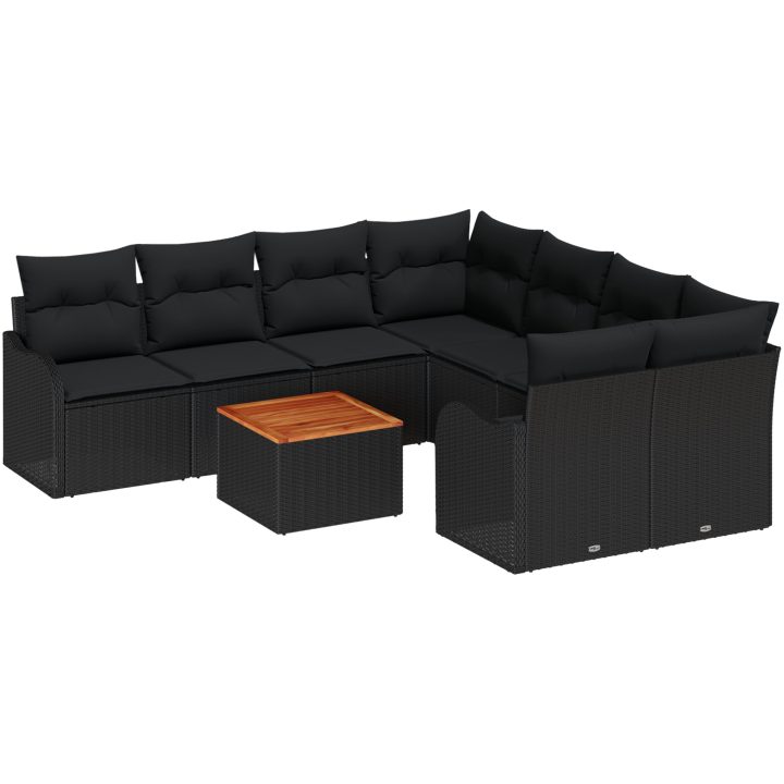 Trädgårdsoffセット 9 pcs Svart Rattan, trä vidaXL Stor – bild 2