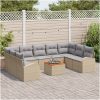 Trädgårdsoff set 10 pcs Beige, ljusgrå Rattan och tyg vidaXL Stor – miniatyr 1
