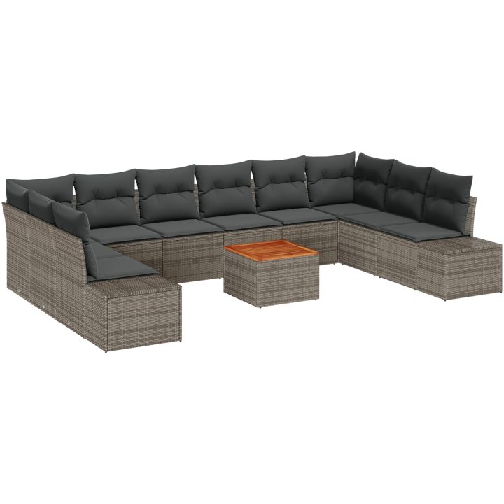 Trädgårdsoff set 11 pcs Grå Rotting & Polyester vidaXL 55 x 55 x 37 cm – bild 2
