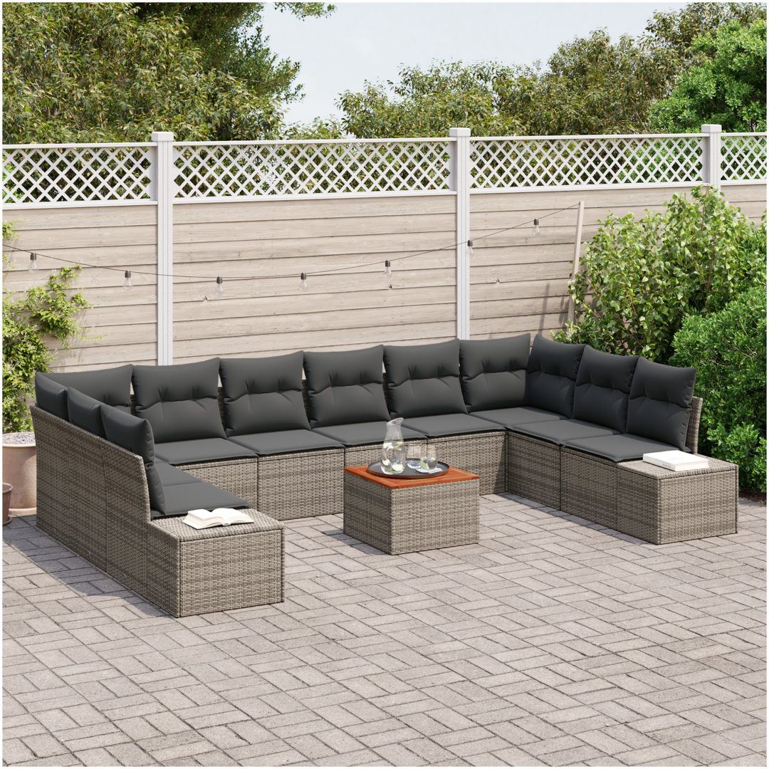 Trädgårdsoff set 11 pcs Grå Rotting & Polyester vidaXL 55 x 55 x 37 cm – bild 3