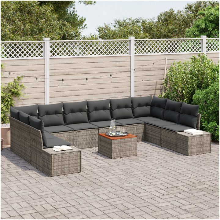 Trädgårdsoff set 11 pcs Grå Rotting & Polyester vidaXL 55 x 55 x 37 cm – bild 3