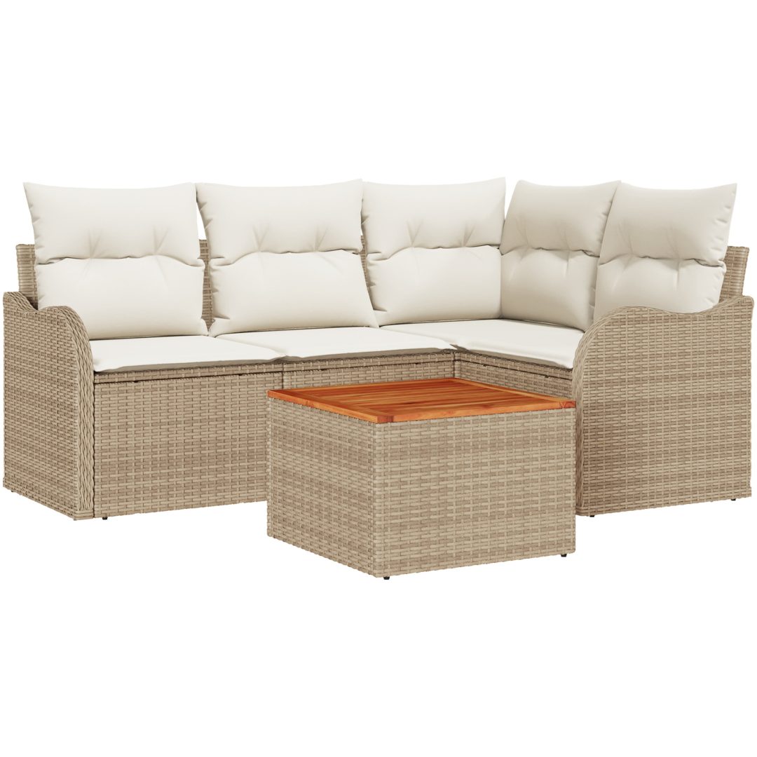 Trädgårdsoff set 5 pcs Beige, vit Rattan och polyester vidaXL Stor – bild 2