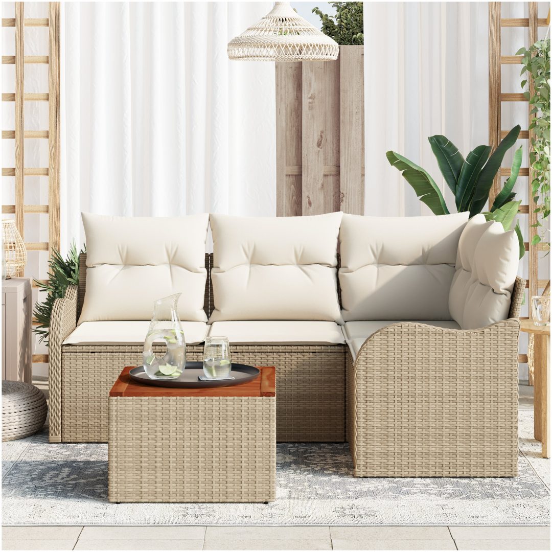 Trädgårdsoff set 5 pcs Beige, vit Rattan och polyester vidaXL Stor – bild 3