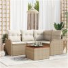 Trädgårdsoff set 5 pcs Beige, vit Rattan och polyester vidaXL Stor – miniatyr 1